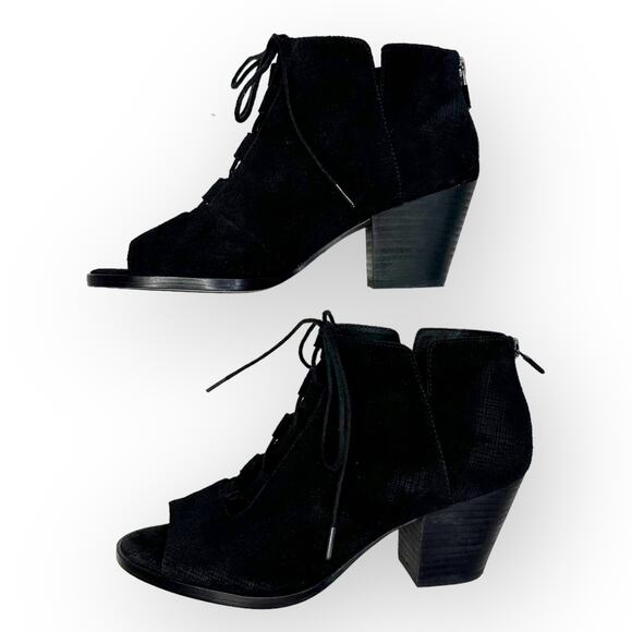 Eileen Fisher Fallon Peep Toe Lace Up Booties Women's Size 8 Black Suede 5838517 - Picture 7 of 11